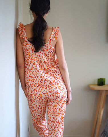 Nêge Paris - pyjamas Tank Top Trousers Lueurs d'été coral orange Tencel lyocell OEKO-TEX certified