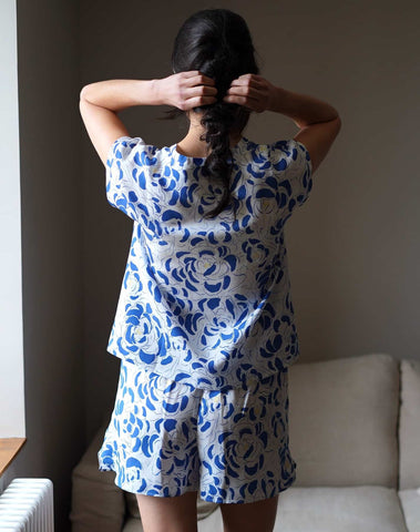 Nêge Paris - pyjamas Top Short Archipel blue and white tencel lyocell OEKO-TEX certified